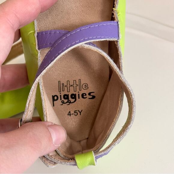 Little Piggies Ballet Flat Kids 4-5Y Green Purple Ankle Buckle Strap Dress Shoes - Picture 13 of 13